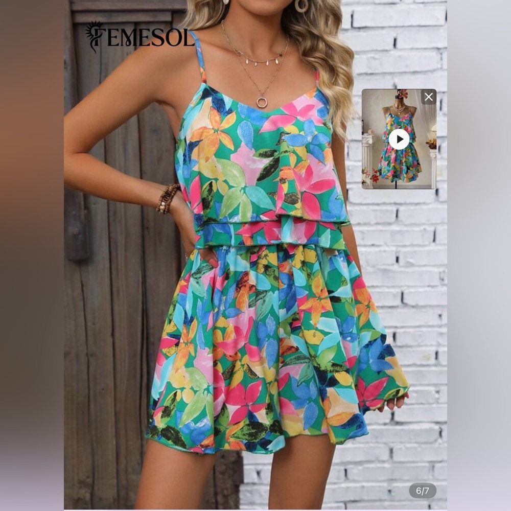 Floral Multi-Color Spaghetti Strap Romper size small